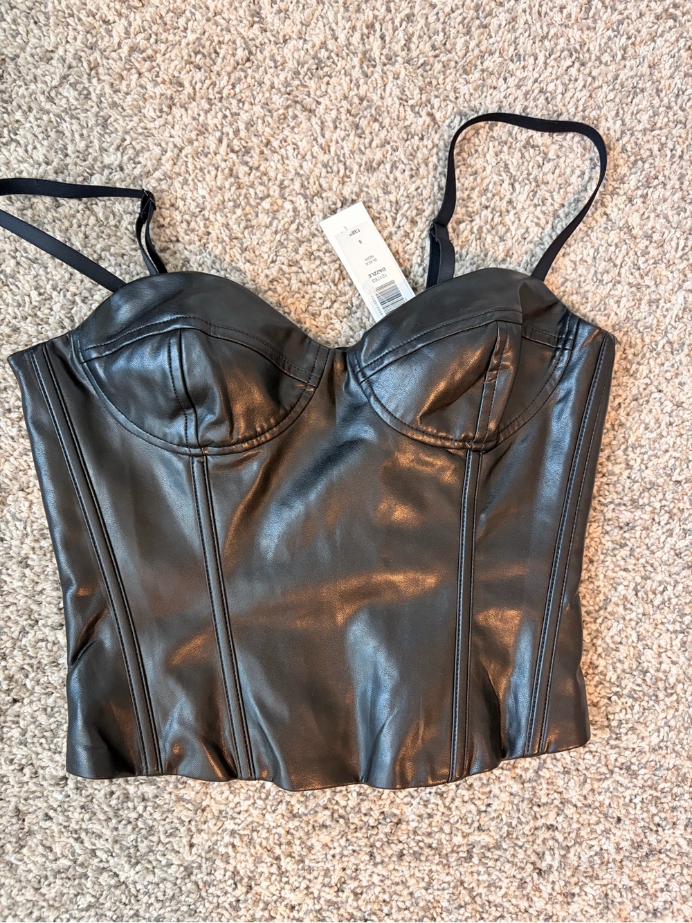 Faux Leather Bustier Crop Top - Black